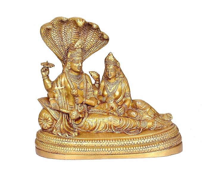 Brass Vishnu Lakshmi Idol Statue One Base Giving Blessings for Home Decor | Height : 13 Inches