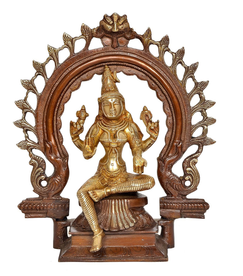 Brass Lakshmi Idol Laxmi Goddess Lakshmi Sitting with Prabhavali Laxmi Statue for Puja Temple at Home Decor Office (Height: 10 Inch)