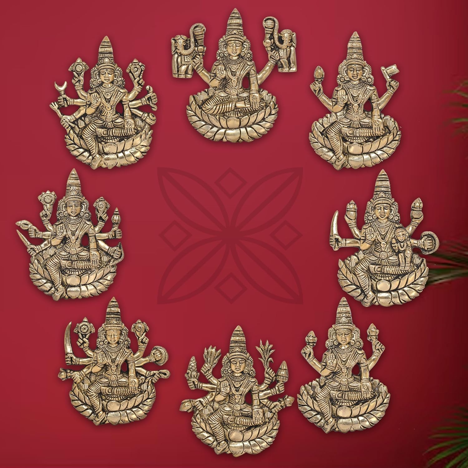 AONA Brass Goddess Ashtalakshmi Wall Hanging (Set of 8) 