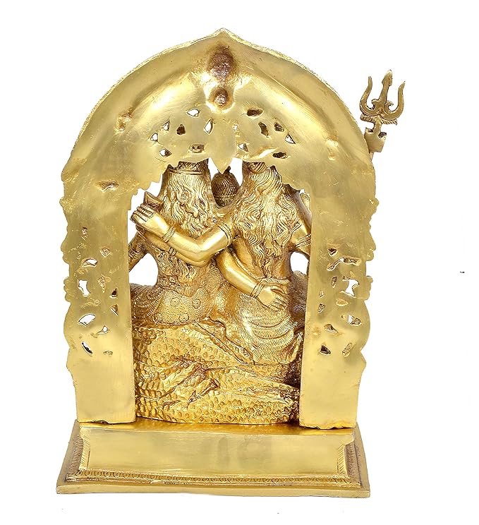 Brass Shiv Parivar Idol Figurine Decorative Showpiece Shiv Family Sculpture for Home Temple Office Gift Item Golden Height 12 Inches