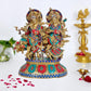 Brass Krishna Radha Cow Statue - Divine Hindu Deity Sculpture for Home Decor and Worship | 18 inch Height