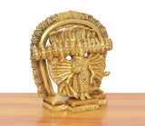 Brass Vishnu Virat swaroop statue, angled view of 15 faces surrounding central deity
