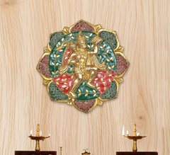 Brass wall hanging sculpture of Hanuman JI with colorful mountain Anjaneya design