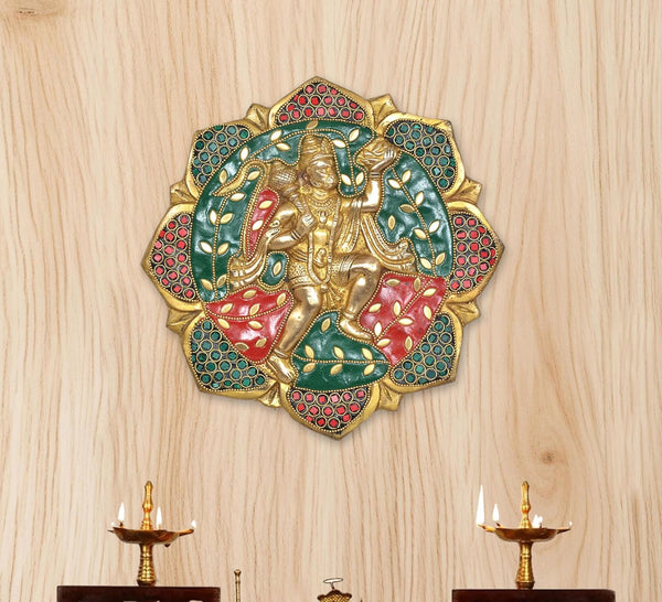 Brass Wall Hanging Hanuman JI with Mountain-Anjaneya Pavan Putra Bajrangbali Sculpture (Height 8 Inch)