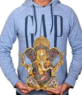 AONA Golden Ganesha idol statue held in hands, seated with jeweled crown and four arms
