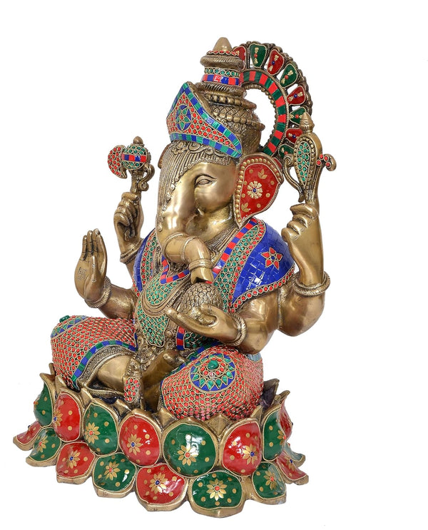 Brass Lord Ganesha Grand Sculpture (Height 21.5 Inch) Study Setting