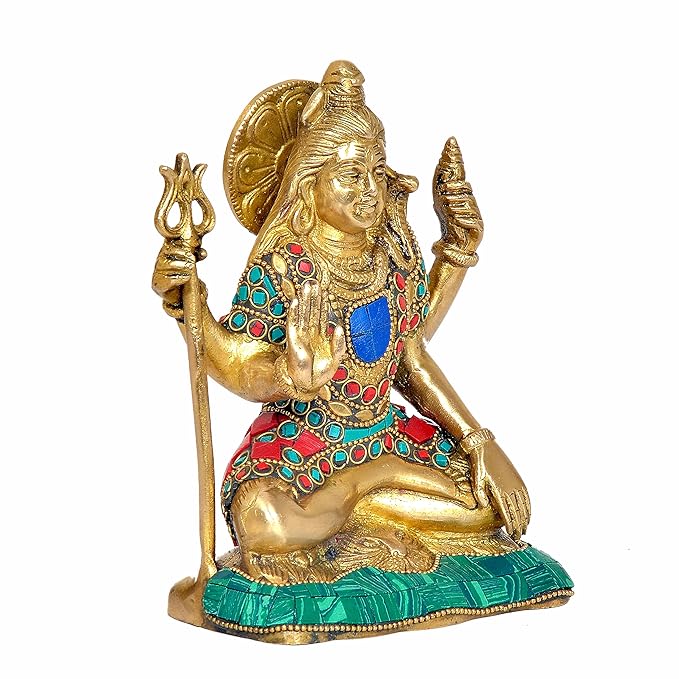 Brass Shiva Statue with Trident for Home Decor | Height : 7 Inches (Multi)