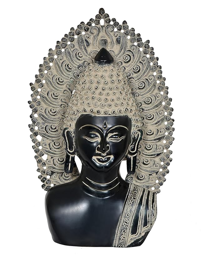 Brass Buddha Bust Statue Idol, Height 18 inch I Home Decor Craft Detail