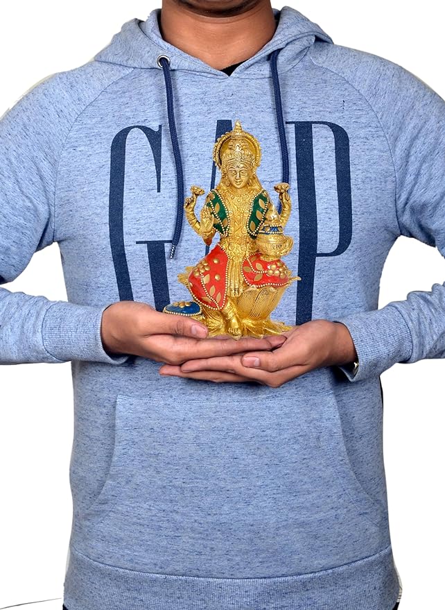 Brass Goddess Laxmi Sitting on lotus (Height: 7 Inch)