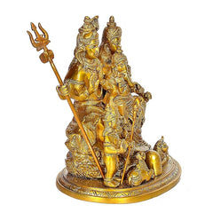 Brass Shiv Parivar family idol, rear side with trident and family seated around base