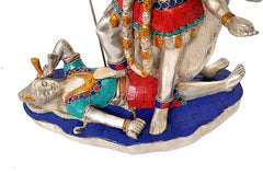 Kali Maa idol base detail, 14 inch, blue platform with multicolor beaded accents