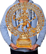AONA brass dancing Shiva Nataraj idol held in hands; circular halo and base visible