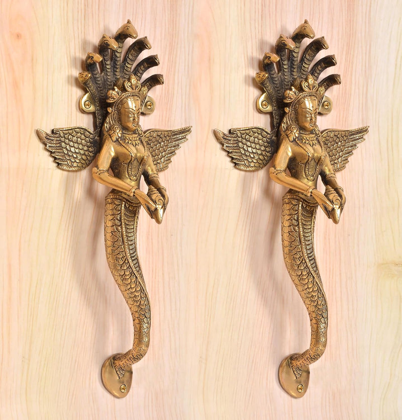Brass Naga Kanya Door Handle Pair (Pack of 2) (Height : 14 inch)