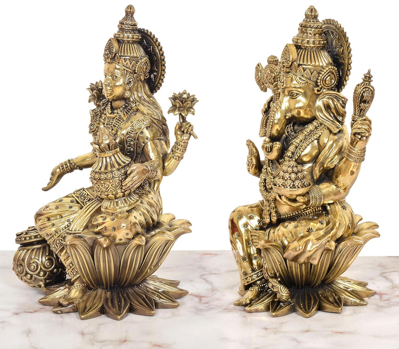 Bronze Lakshmi Ganesh Statue (Height 10 Inch)