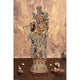 Brass Lord Krishna figurine, brown finish, standing with flute and ornate headdress