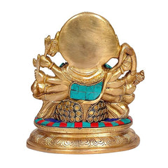 Brass Panchmukhi Hanuman idol, rear view: smooth back head and crossed arms ornaments