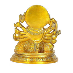 Golden brass Panchmukhi Hanuman idol figurine, rear view showing large back head and arms