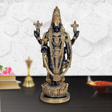 Brass Lord Tirupati Balaji idol figurine with raised hands on ornate gold pedestal