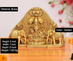 Brass Gaja Lakshmi idol, golden finish; height 5 in; elephants with Lakshmi