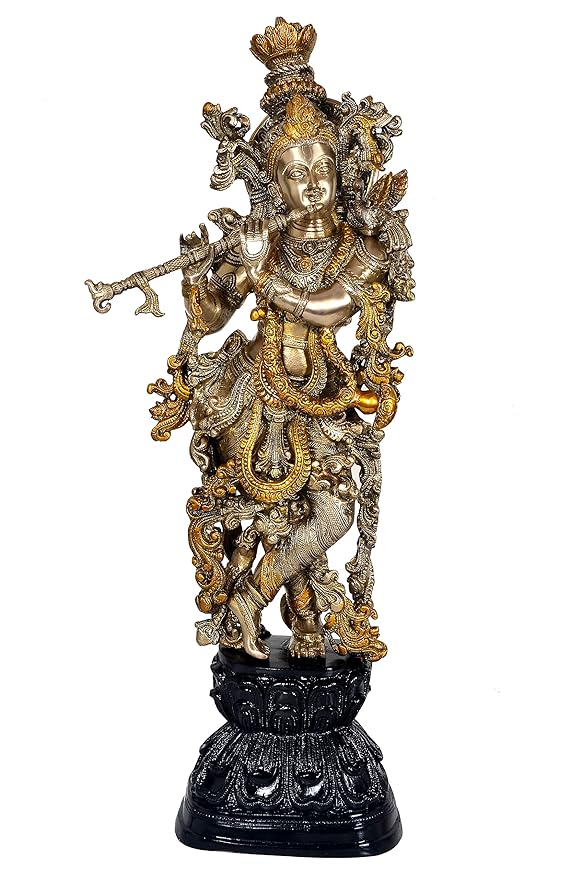 Brass Krishna Bhagwan Krishn Statue Murti for Home Decor Idol Decor | Height : 30 Inches