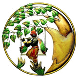 Circular iron Krishna wall hanging with swing motif and LED lights