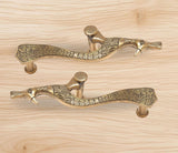 Brass peacock door handles pair, gold finish with scale texture and round base mounts