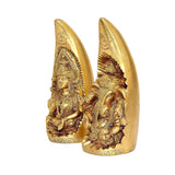 Brass Ganesh & Lakshmi conical sculpture set, Om symbols above detailed seated figures