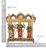 Brass Ram Darbar idol statue, height 7.5 in and width 7 in, colorful painted deities