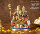 AONA brass Shiv Parivar with Kartikeya and Ganesha idol, multicolor, 10-inch