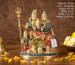 AONA brass Shiv Parivar with Kartikeya and Ganesha idol, multicolor, 10-inch