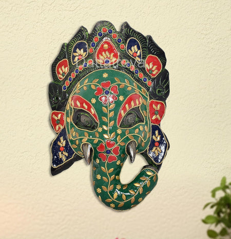 Metal Ganesha Wall Hanging Mask (Height:9 Inch)