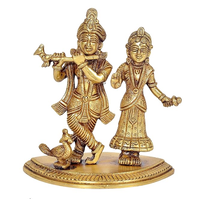 Brass Radha Krishna Statue Idol Statue, Height 6 Inch Craft Detail