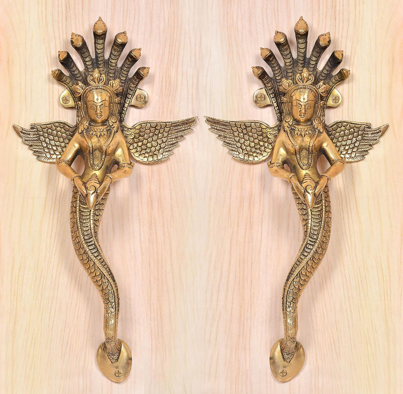 Brass Naga Kanya Door Handle Pair (Pack of 2) (Height : 14 inch)