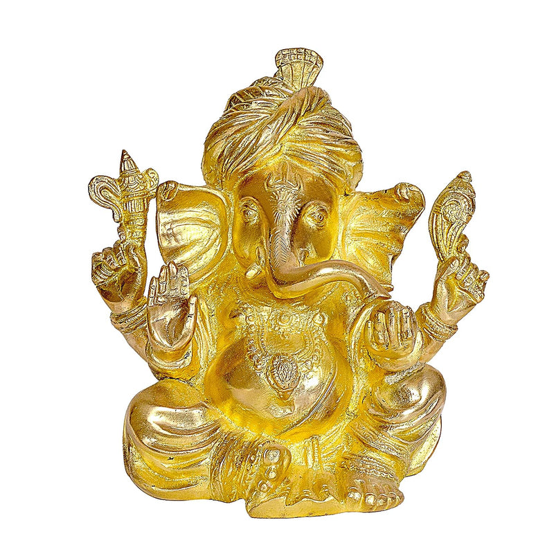 Ganesha Statue Ganesh Idol Brass for Living Room Office Murti Showpiece Religious Temple (Height:8.5")