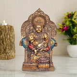 Lord Kubera Kuvera statue idol in antique bronze with jeweled halo and raised hands, 7 in