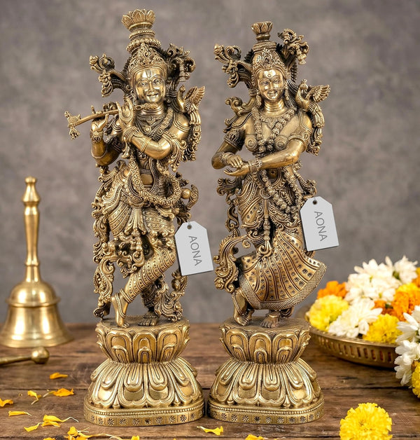 Superfine Brass Radha Krishna Statue Playing Flute (Height :15 Inches)