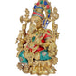 Brass Ganesha Mangalkari Statue Idol On Lotush with Frame and Beautiful Stone Work | Height : 16 Inches