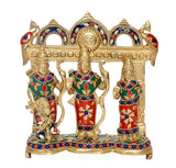 Ram Darbar brass statue idol, central deity with raised hands, painted red blue green details