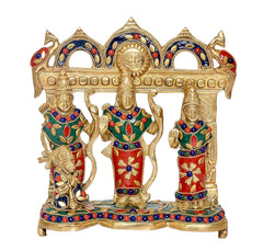 Ram Darbar brass statue idol, central deity with raised hands, painted red blue green details