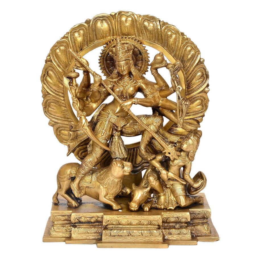 Brass Ten-Armed Mahishasuramardini Goddess Durga Idol for Home Decor Pooja Mandir Decorative Showpiece(Height 12 Inch) Craft Detail