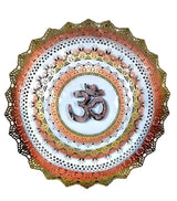 Round mandala wall decor with raised Om symbol in center, orange and gold filigree