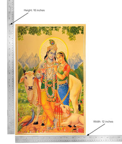 Radha-Krishna with cow wall poster, height 18 in and width 12 in