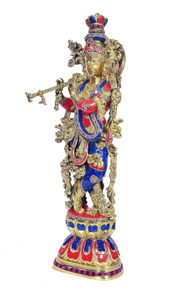 Brass Idol Krishna Maakhan Chor Murlidhar Home Decor Height : 29 inches