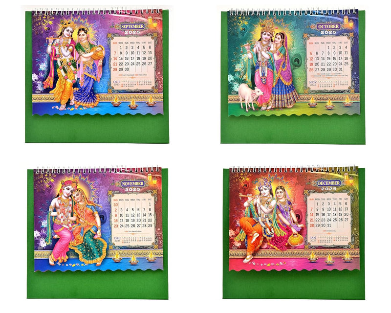 Table Calendar 2025 Radha Madhav Table Top Desk Standing Calendar For Home and Office Table Calendar |12 Months| (Size 8.5 x 9 Inch)