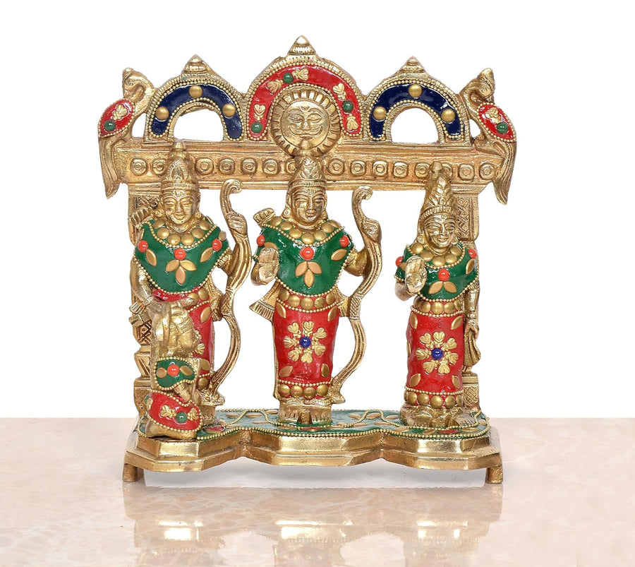 Brass Ram Darbar with Sita Lakshman Hanuman Statue, for Home Decor Pooja Mandir (Height : 7.5 Inch) Craft Detail