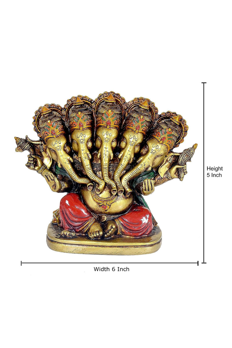 Panchmukhi Lord Ganesha Ganesh Ganpati Idol Statue Murti for Decoration and Pooja Gifting in Resin, Height : 5 inch