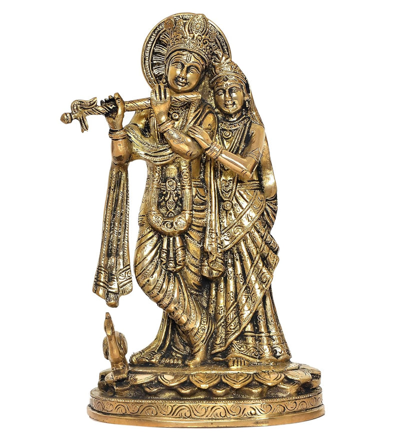 Brass Radha Krishna Idol Statue for Home Decor and Pooja Mandir Office Decor (Height 11 Inch)