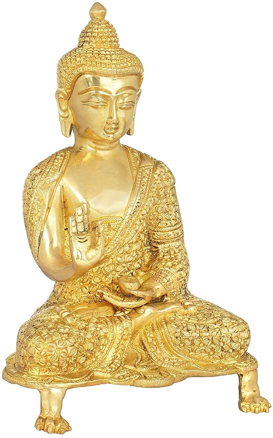 Brass Lord Buddha Statue in Abhaya Mudra (Height: 9 Inches) Entryway Setting
