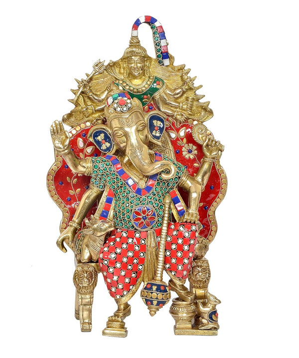 Brass Lord Ganesha Idol Sitting Ganesh Statue Decorative Sculpture for Home Decor Office Mandir Pooja Temple (Height 16 Inch) (Multicolor)