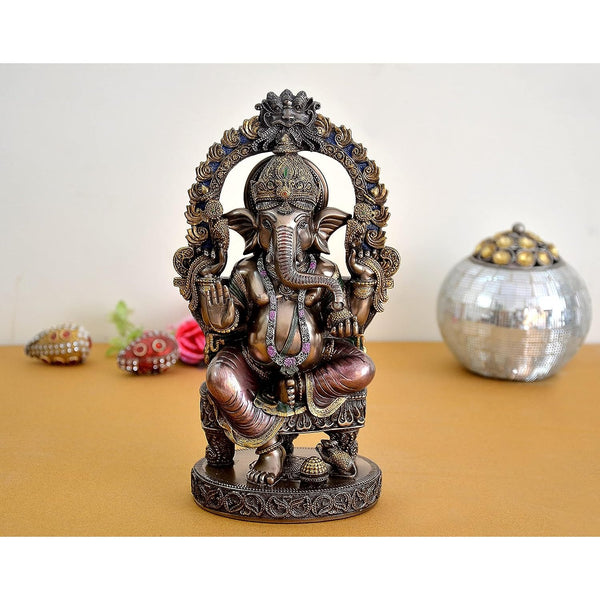 Resin Lord Ganesha Idol | Statue Ganesha Figurine Decorative Showpiece Home Temple Office | Gift Item | Multicolour | Height 10 Inches